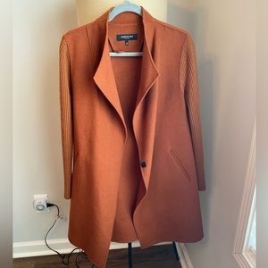 Rust Wool Ribbed Knit Sleeve Coat